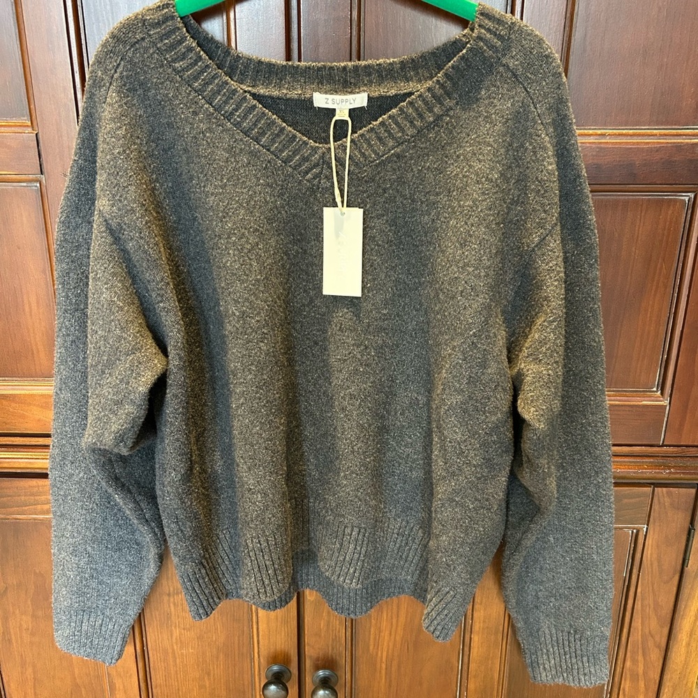 Z Supply Eloise Charcoal V-Neck Sweater